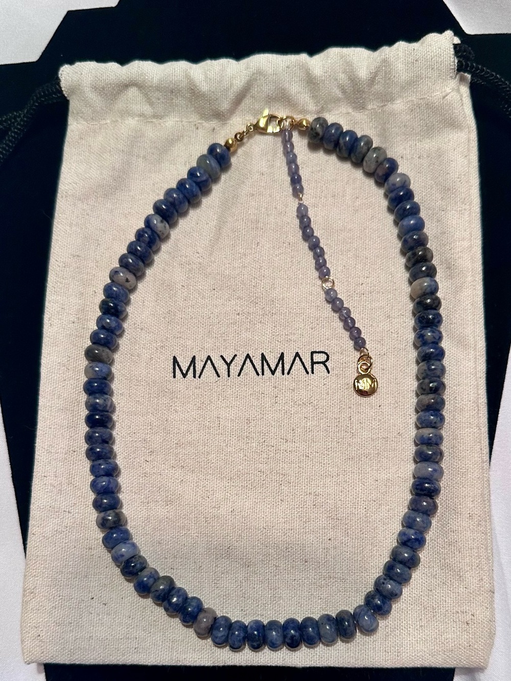 Mayamar NWT Natural Lapis Lazuli Bead Necklace 18K Gold Plated Dust Bag Gift